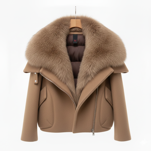 Veste d'hiver réversible en laine d'oie épaisse et écologique pour femme Mocha, imperméable, respirante, séchage rapide, col à glands - Product Image 1