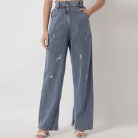 Jeans de mezclilla rectos para mujer, talla estándar, de verano, impermeables, bonitos, transpirables 3D, con cinturón, borlas, remaches, volantes, detalles oscuros, agujeros y lazo