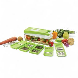 Cortador de verduras y frutas multifuncional 13 en 1, rebanador, picador, rallador y picador con pelador con botón pulsador - Product Image 1