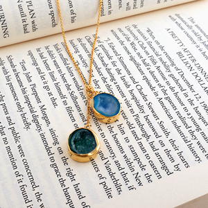 Collar con colgante druzy de ágata geoda natural, colgante de doble piedra preciosa, collar de cadena fina para mujer, joyería de moda - Product Image 2