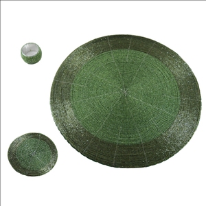 Dark Green Round Beaded <b>Place</b>-<b>Mat</b> Wedding Table Food Dish Accessories Coaster & Napkin Ring for <b>Mats</b> & Pads - Product Image 1
