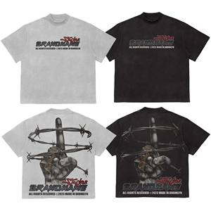 Camiseta gráfica de lavado ácido retro, Camiseta extragrande desgastada, camiseta de lavado ácido de estilo urbano, camiseta de microfibra de lavado ácido de hip-hop - Product Image 6