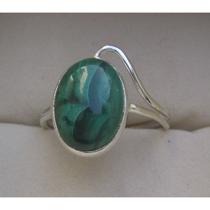 Shah <b>Gems</b> Women's Natural Malachite Ring Stylish 925 Sterling Silver Bezel Setting Resin Ring Trendy Fashionable Gift - Product Image 1