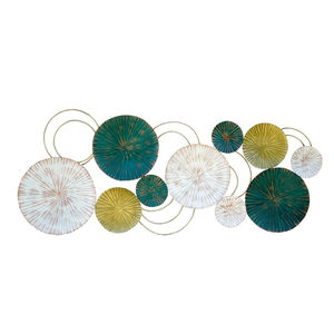 Art mural en métal créatif, grand design circulaire, décoration murale en fer pour salon, décoration intérieure, art mural fait main en or, vert sarcelle, blanc - Product Image 1