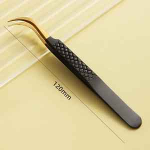 Black Gold Tip Stainless Steel 90 Degree Eyelash Extension <b>Tools</b> Custom Logo Fiber Tip Anti-Magnetic <b>Smooth</b> Tip Lash Tweezers - Product Image 5