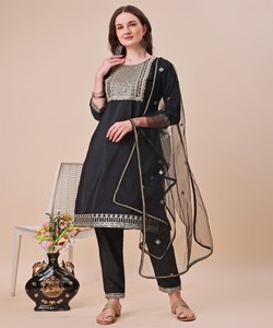 ชุดผ้าแพรแข็งผ้าไหมสีฟ้าปักลาย zari เสื้อชั้นในใส่ทำงานมีฟังก์ชั่นชุดเสื้อผ้าพื้นเมือง - Product Image 6