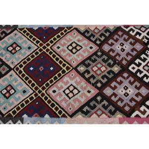 Alfombra de 2.8x13.1 pies, Alfombra Turca, Alfombra Roja con Diseño de Cuadros Kilim - Product Image 5