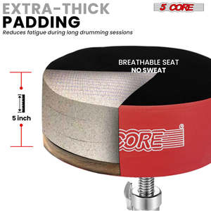 5 Core Drum Throne 5 Padded Guitar <b>Stool</b> Adjustable 310lbs Capacity Heavy Duty Seat w Velvet Top - Product Image 2