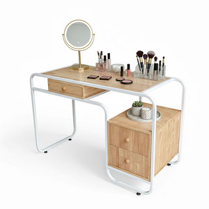 Natural Wood Makeup Vanity <b>Table</b> with Iron Frame & Lighted <b>Mirror</b> BTD68063 - Product Image 1