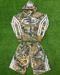 ชุดเซ็ตเสื้อฮู้ดลายพรางแขนยาวพร้อมซิปและกางเกงขาสั้นสำหรับผู้ชาย แบรนด์ North Side ผ้าโพลีเอสเตอร์ระบายอากาศได้ดี เหมาะสำหรับใส่ในฤดูใบไม้ร่วง - Product Image 1