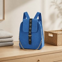 Sac de courses pliable en feutre bleu personnalisé avec logo, poignée chaîne dorée, réutilisable et écologique, idéal pour le supermarché