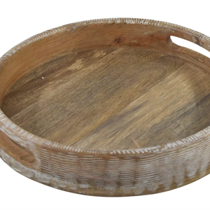 Bandeja Redonda de Madera para Servir con Asas Recortadas - Product Image 1