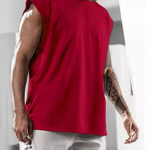 เสื้อฮู้ดแขนกุดสำหรับผู้ชายเสื้อมีฮู้ดผ้า100% ระบายอากาศได้ดีแห้งเร็วสไตล์ลำลองสำหรับไปยิมโลโก้ออกแบบได้ตามต้องการ - Product Image 1