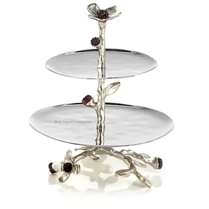 Branches Design Support à gâteau en métal plaqué or à 2 niveaux de forme ronde pour tout type de présentoir de divertissement - Product Image 3