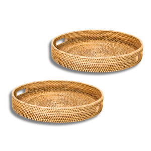 Panier/plateau en rotin rond en osier artisanal du Vietnam avec poignées Design durable et élégant, personnalisable, naturel et élégant - Product Image 1