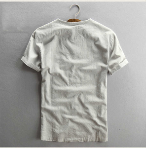 T-shirt pour hommes de haute qualité 55% coton 45% chanvre T-shirts étiquette personnalisée T-shirts surdimensionnés vierges Logo imprimé uni - Product Image 3