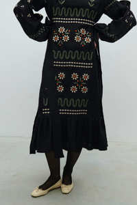 Vestido de mujer negro de alta moda bordado manga tres cuartos cuello en V diseñador tejido impresión Digital lavable Natural - Product Image 2