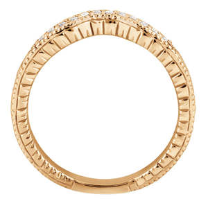 แหวนแต่งงานทองคำโรสโกลด์ 14K แบบโบราณ ประดับเพชร 0.12 กะรัต ฝังแบบเพฟ แหวนแต่งงานทองคำโรสโกลด์ 14K แบบคลาสสิก พร้อมใบรับรอง IGI สีขาวแพลตตินัม - Product Image 2