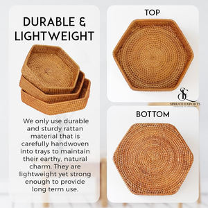 Bandeja de ratán hecha a mano de diseño moderno de gran venta con acabado natural Bandeja de servicio elegante para bodas Fiestas de Diwali Muchos más - Product Image 4