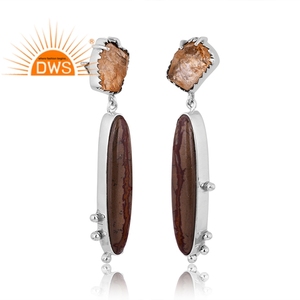 ต่างหูเงินแท้ชุบออกซิไดซ์ประดับพลอยซิทรินธรรมชาติและพลอยโนเรนาแจสเปอร์ ผลิตโดยผู้ผลิตเครื่องประดับตามสั่ง - Product Image 2