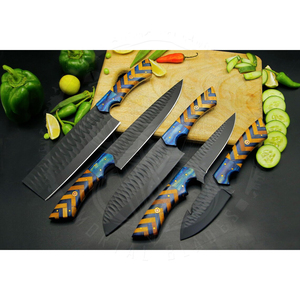 Juego de cuchillos de chef de acero recubierto de negro de 5 piezas con mango de madera de rosa azul y olivo regalo para juego de cuchillos de cocina de marido - Product Image 1