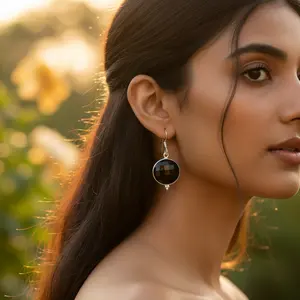 Boucles d'oreilles pendantes en argent 925 avec onyx noir pour femmes, bijoux cadeau tendance - Product Image 1