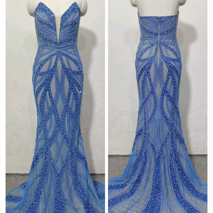 Robe de soirée décontractée sexy à col en V profond, longueur au sol, en velours, avec broderie de paillettes, fente dans le dos, design élégant - Robe pour femmes - Product Image 6