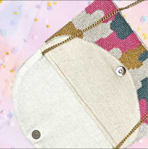 Camelia para Pink Camo Seed Beaded Chain-Clutch Crossbody Bolso de noche de moda - Product Image 6