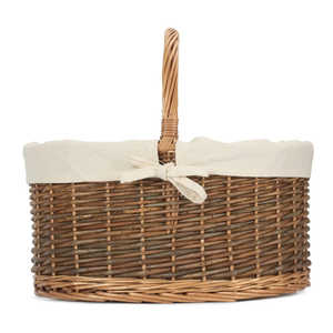 White Cotton Lined Country Style Oval <b>Wicker</b> Shopping <b>Basket</b> - Product Image 4