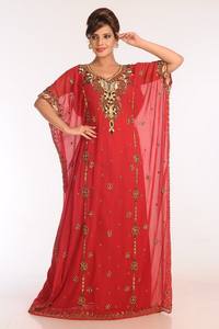 Caftans islamiques brodés en georgette rouge cousus - Product Image 4