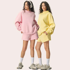 OEM 2026 Wholesale <b>Womens</b> Mock Neck Sweatshirt High Quality Fleece Cozy Sweatshirt and <b>Shorts</b> 2 Pieces <b>Set</b> Blank <b>Women</b> <b>Short</b> <b>Set</b> - Product Image 5