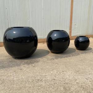 Jardinières d'extérieur noires en fibre de verre grand <span class=keywords><strong>pot</strong></span> rond en fibre de verre de style nordique - Product Image 5