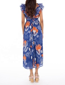 Vestido Casual de Talla Grande para Mujer con Logotipo Personalizado, de Alta Calidad, en Algodón, Sexy, con Volantes Delanteros, Cierre Trasero con Cremallera, Cuello en V y Mangas con Vuelo - Product Image 4