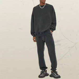 Ensemble de survêtement à col rond pour hommes OEM | Sweat-shirt uni et pantalons de survêtement | Logo personnalisé tenue de sport décontractée en gros 2025 - Product Image 3