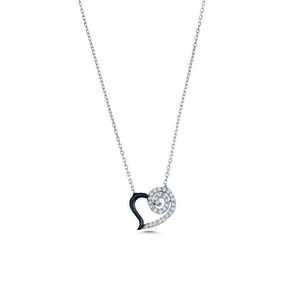 925 Sterling <b>Silver</b> Spiral Heart Necklace with White Zircon Diamond Platinum Bezel Setting Rhodium Plated <b>Box</b> <b>Chain</b> Trendy Style - Product Image 4