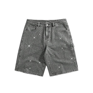 Shorts en jean streetwear pour homme, motifs unis, séchage rapide, 100 % coton, haute qualité, ornés de strass, style sportif, résistants à la décoloration solaire – Meilleurs designs - Product Image 1