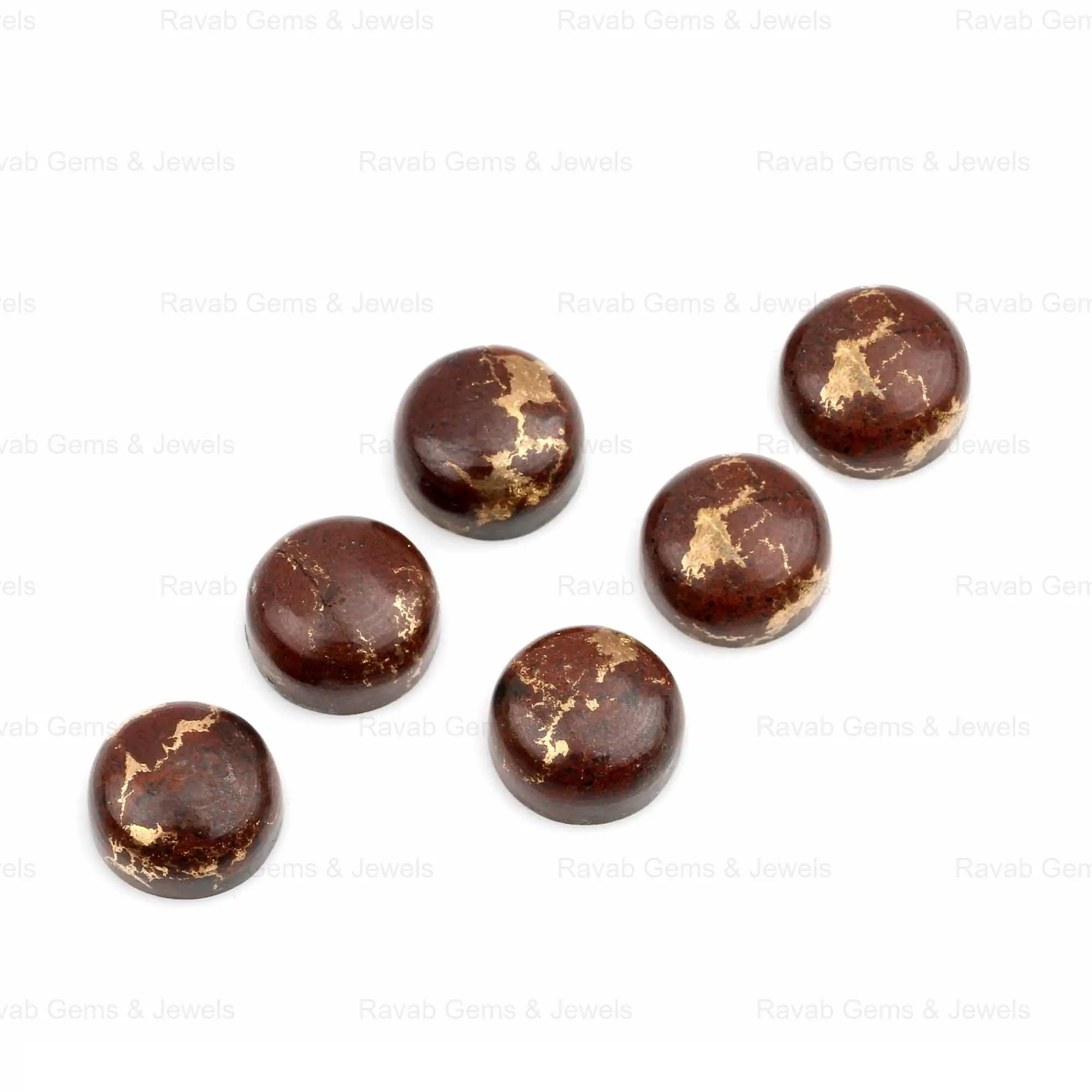 Top Quality High Polish Brown Lava Copper 8mm Smooth Round Circle Flatback Cabochon Calibrated Loose Gemstone For Making Jewelry