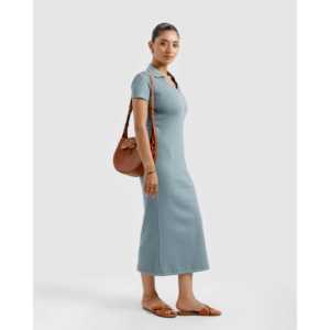 Vestido Polo Cian con Rayas para Mujer, Tejido Mixto, Elegante, Casual, Estampado Floral, Sólido, Transpirable, Translúcido, Personalizable, Tallas XS-XL Disponibles - Product Image 3