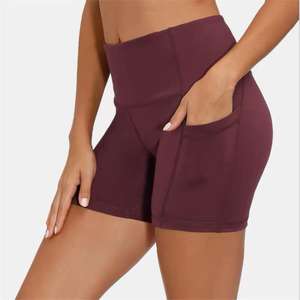 Short de sport taille haute pour femme avec poches Exercice Fitness Stretch Training Yoga Shorts Running - Product Image 1