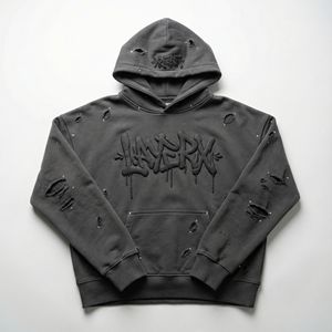 Sweat à capuche streetwear pour homme, de haute qualité, hiver, délavé à l'acide, effet usé, lourd 500 g/m², graffiti, strass en verre, effet 3D - Product Image 1