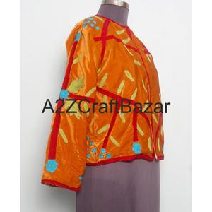 Exportateur de veste en velours d'hiver élégante et respirante à col rond, style Suzani, bordure, manches longues, doublure en coton pur, broderie florale - Product Image 4