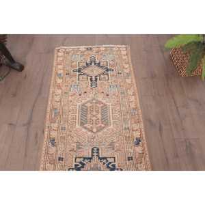 Alfombra Turca de 2.3x9.9 pies, Alfombra Floral Azul Marrón de Lana - Product Image 4