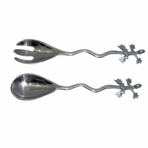 Cuchara y tenedor de acero inoxidable, vajilla de boda, cubiertos plateados, cuchara, servidor de ensalada, mango largo de diseño redondo - Product Image 3