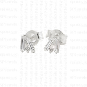 Joyería al por mayor de fábrica Baguette redondo diamante natural tachuelas sólido 18K oro Push Back Stud pendientes producibles en 10K/14K - Product Image 2