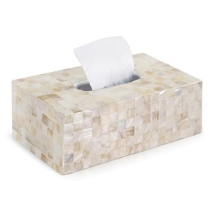 Caja de pañuelos de madera con incrustaciones de madreperla con tallado floral Caja de pañuelos de lujo con diseño de concha de madreperla blanca - Product Image 2