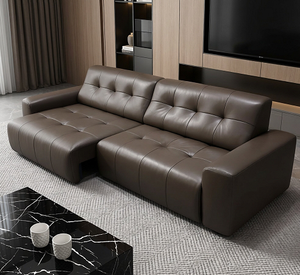 Sofá Seccional Moderno en Forma de L con Respaldo Acolchado y Brazos Tapizados en Cuero Genuino para Sala de Estar - Product Image 1