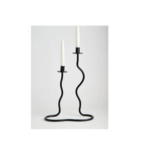 Ensemble de 3 bougeoirs en métal noir ondulé, style industriel moderne, support de pilier pour centre de table et décoration festive, bougeoir - Product Image 3