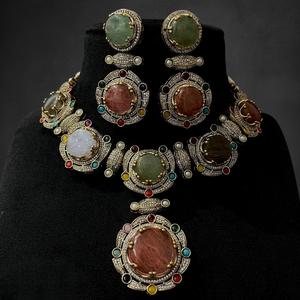 Ensemble de collier attrayant de meilleure qualité plaqué or avec pierres avec boucles d'oreilles Fonction Collection de vêtements de fête de mariage pour les femmes - Product Image 5