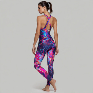 Traje de entrenamiento con estampado de espalda Racer para mujer, ropa de ejercicio de Yoga, natación de una pieza, traje de Yoga estampado de poliéster 100% para mujer - Product Image 1