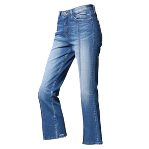 Jean en denim évasé taille haute pour femme, style vintage écologique, mélange polyester/coton, fermeture éclair, longueur intégrale - Product Image 5